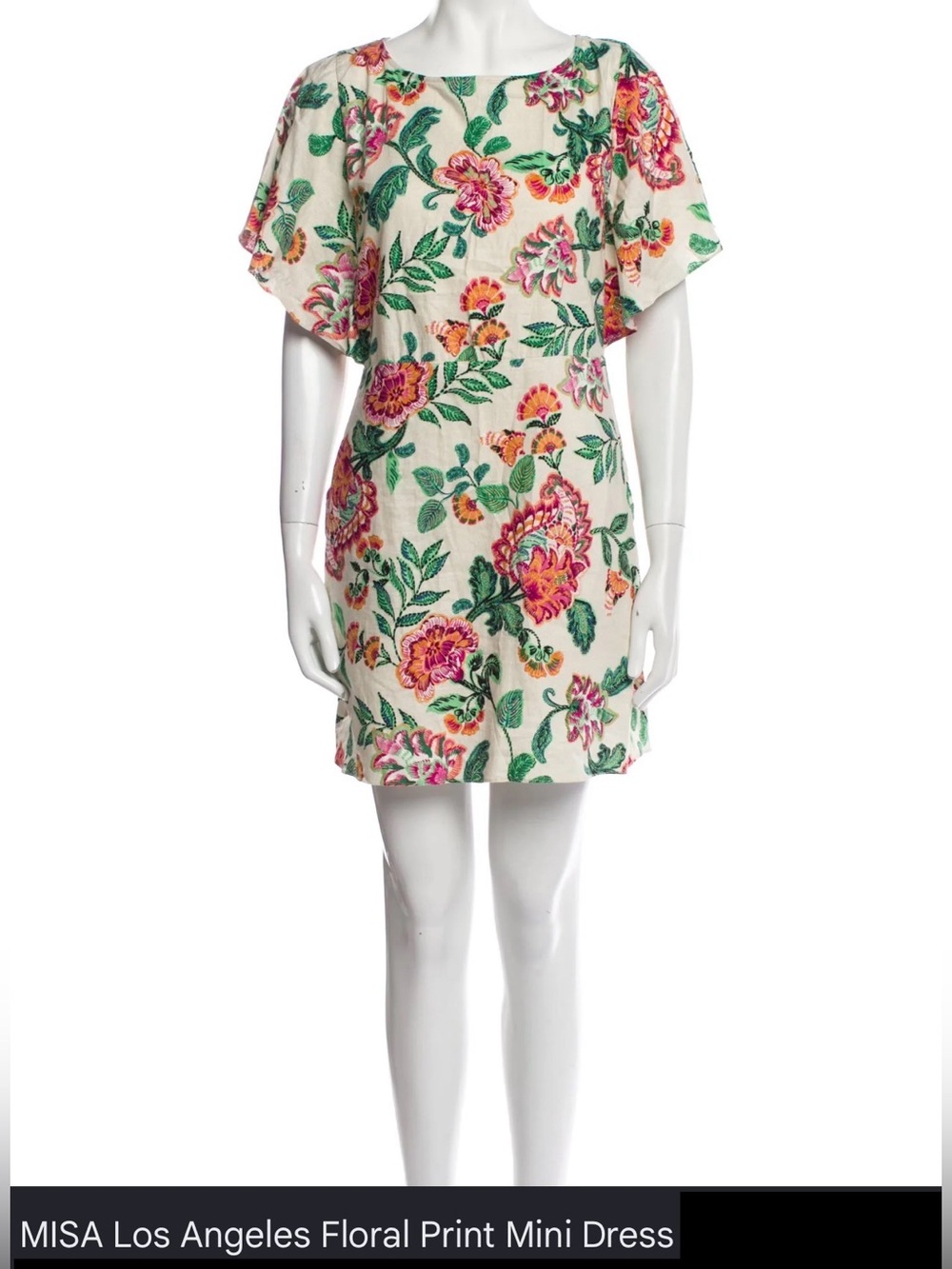 Misa Los Angeles Cream/Pink/Green Floral Shift Mini Dress, Medium, NWT
